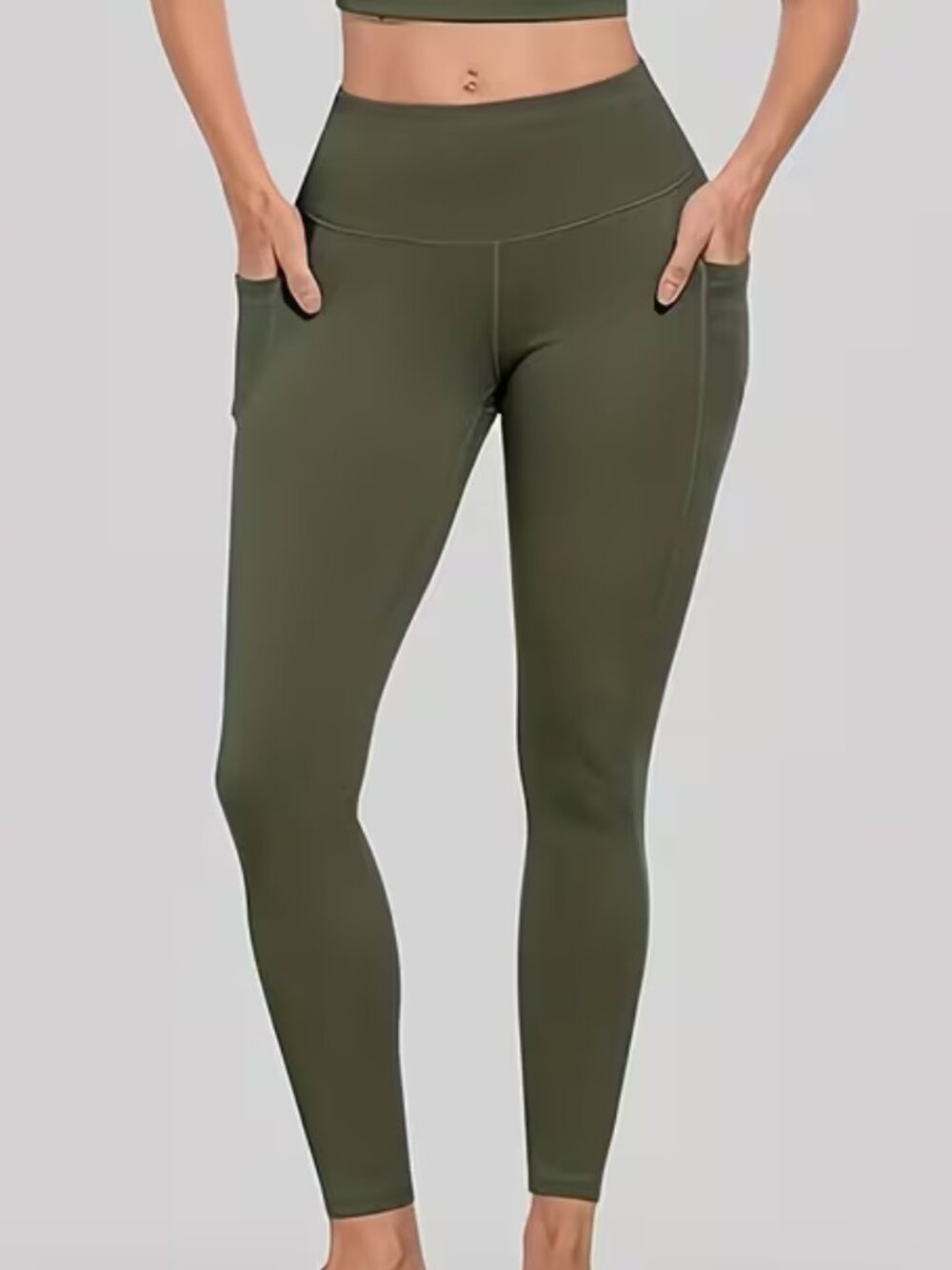 Women Premium Soft High Waisted 7/8 Length Active Leggings w/Pockets Small Olive